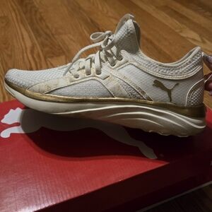 Puma Sophia Softride White and Gold Sneakers